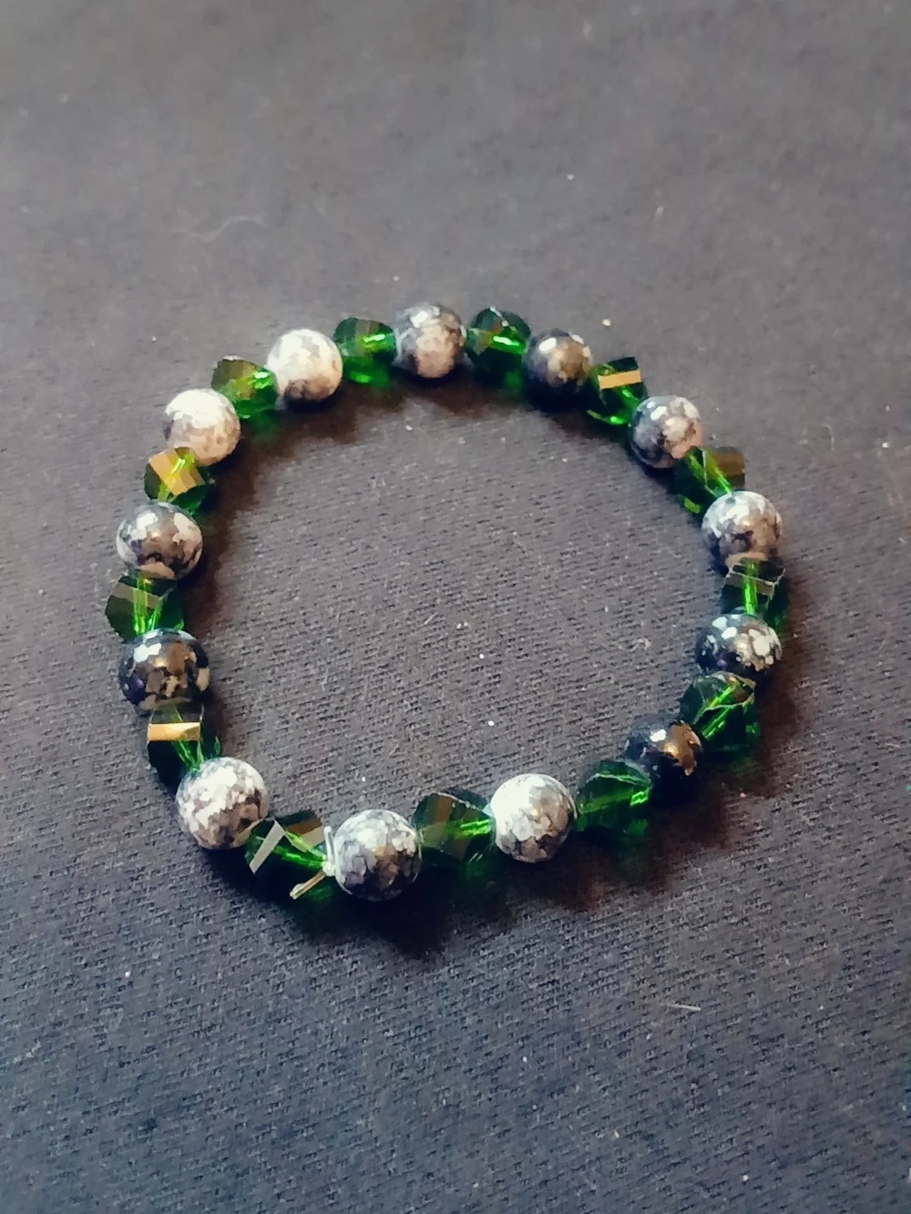 Green and Gray Beaded Stretch Bracelet - Women's Jewelry